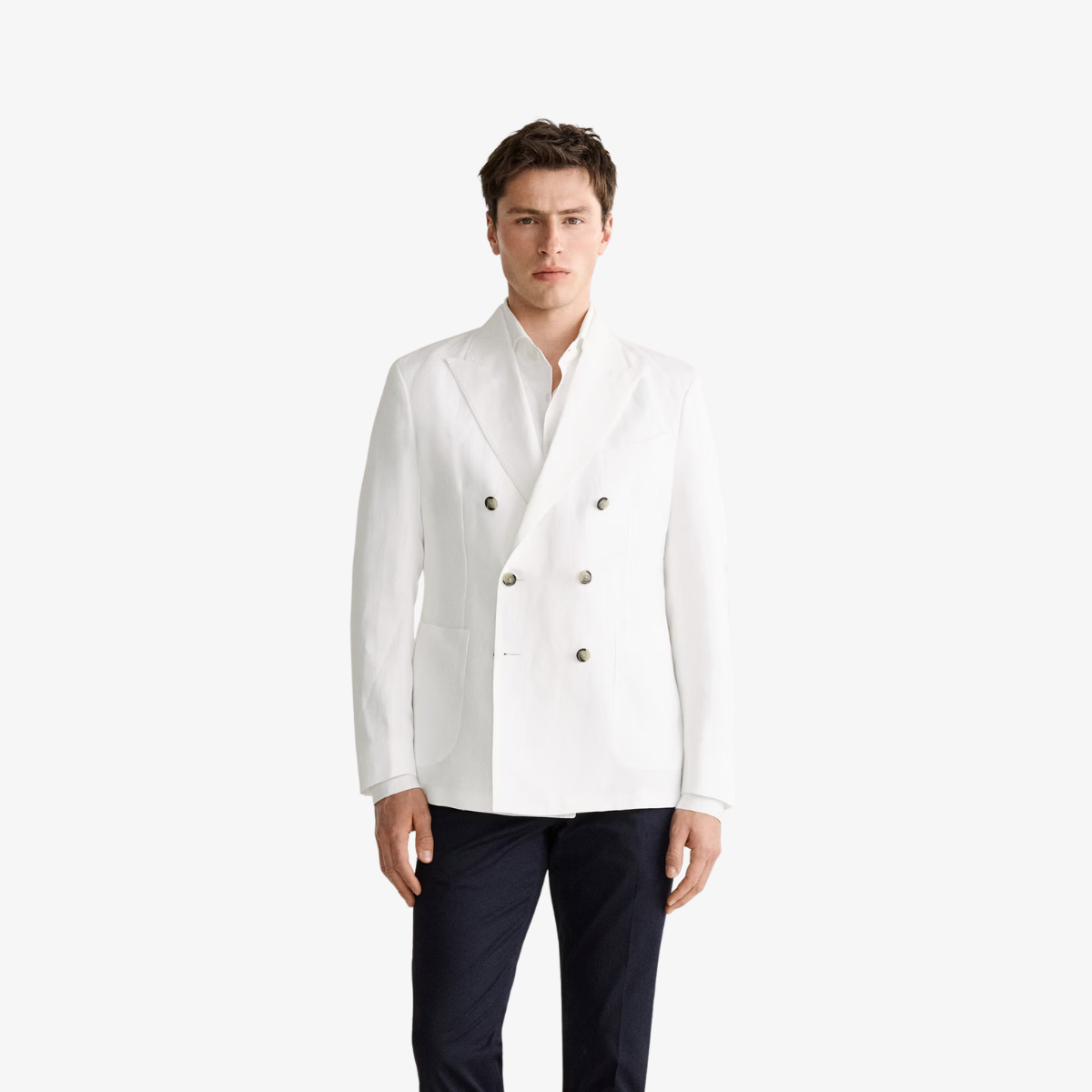 Blazer de fato abotoado em mistura de linho com corte slim fit - Image 2