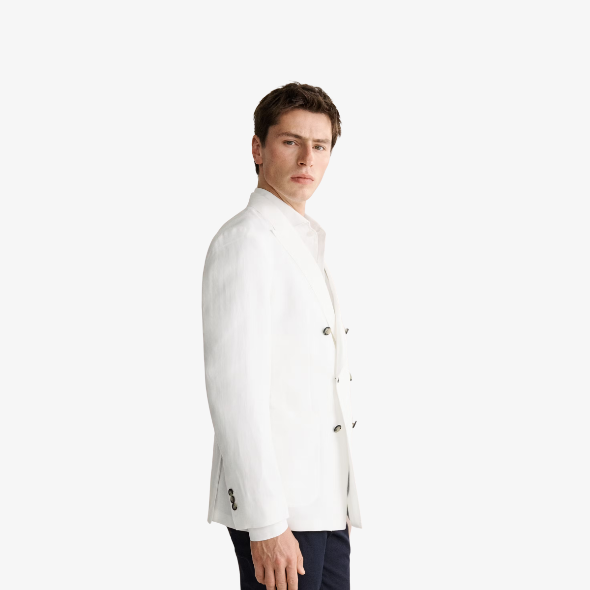 Blazer de fato abotoado em mistura de linho com corte slim fit - Image 3